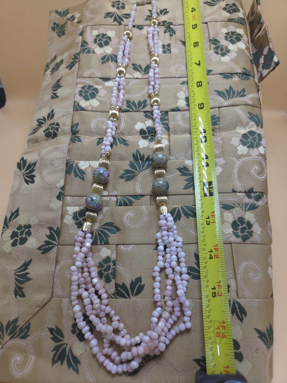 Vintage Pink Beaded Necklace with Cloisonné Beads